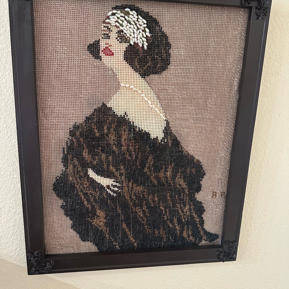 Elegant Framed Art Deco Needlepoint